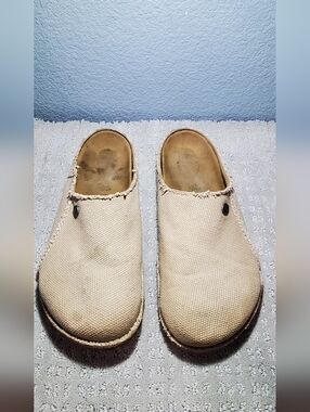 Birkenstock Zermatt Slippers Textured Beige Canvas Cork Footbed Men Size 12